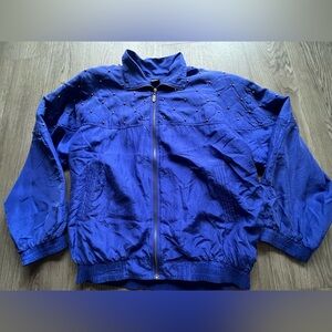 Fuda International Beaded Silk Blue Bomber Jacket Large